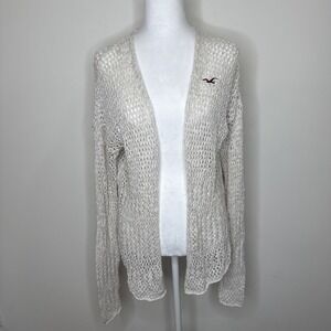 Hollister Y2K Crochet Open Knit Cardigan Womens S Cream‎ Coastal Beachy Festival